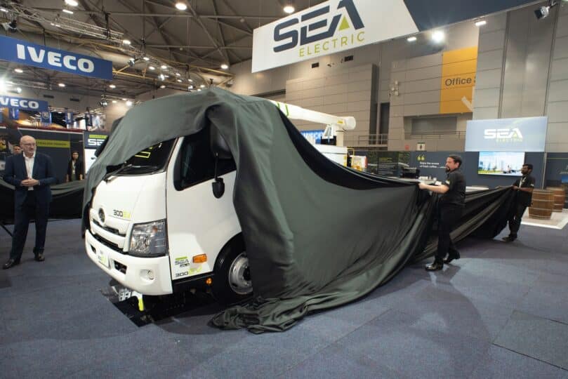 An Australian-made SEA electric truck on display at the 2021 Brisbane Truck Show